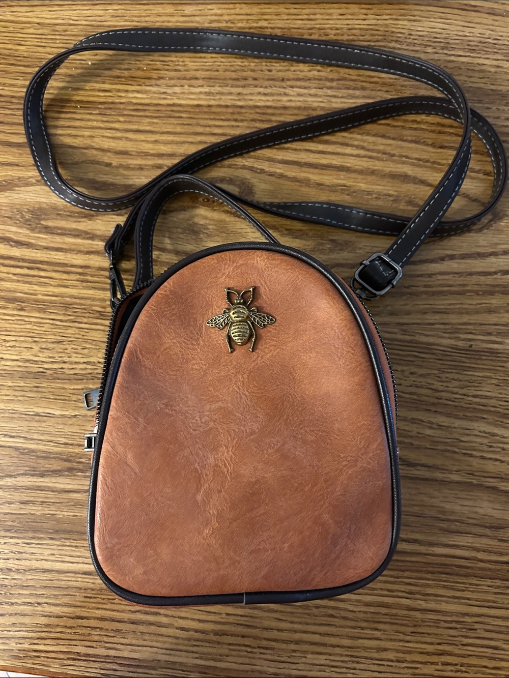 Tan Crossbody Bag with Bee Accent - Men Bags